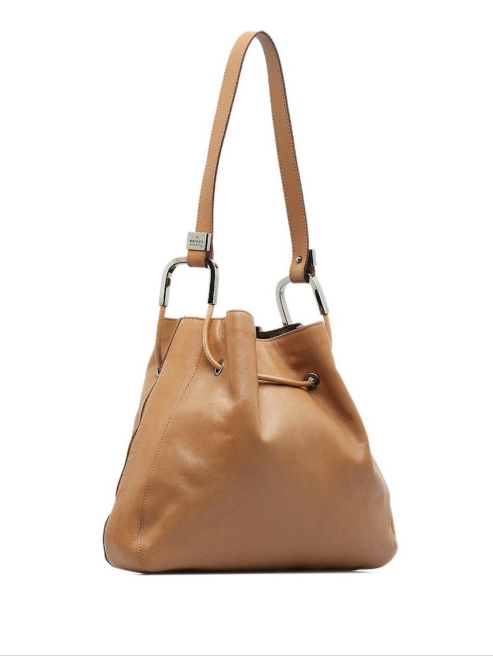 Gucci Tan Leather Drawstring Bucket Shoulder Bag 01165